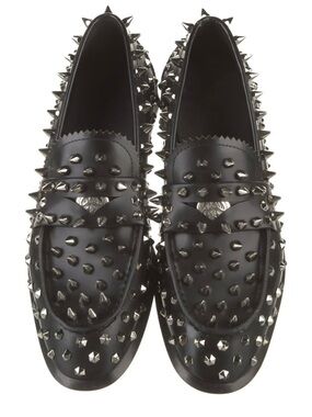 Alexander McQueen Black Leather Spike-Embellished Loafers (US8)